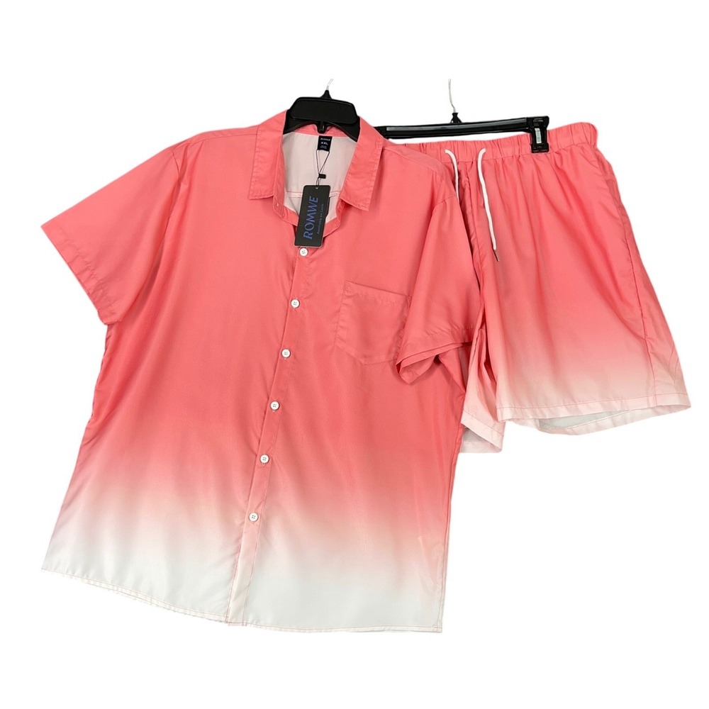 Romwe Dip Dye Resort Set Men XXL Lounge Summer Minimal Streetwear Travel Outfit
